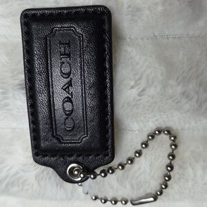 COACH 2.5" Black Leather Hangtag Purse Charm Silver Keyring